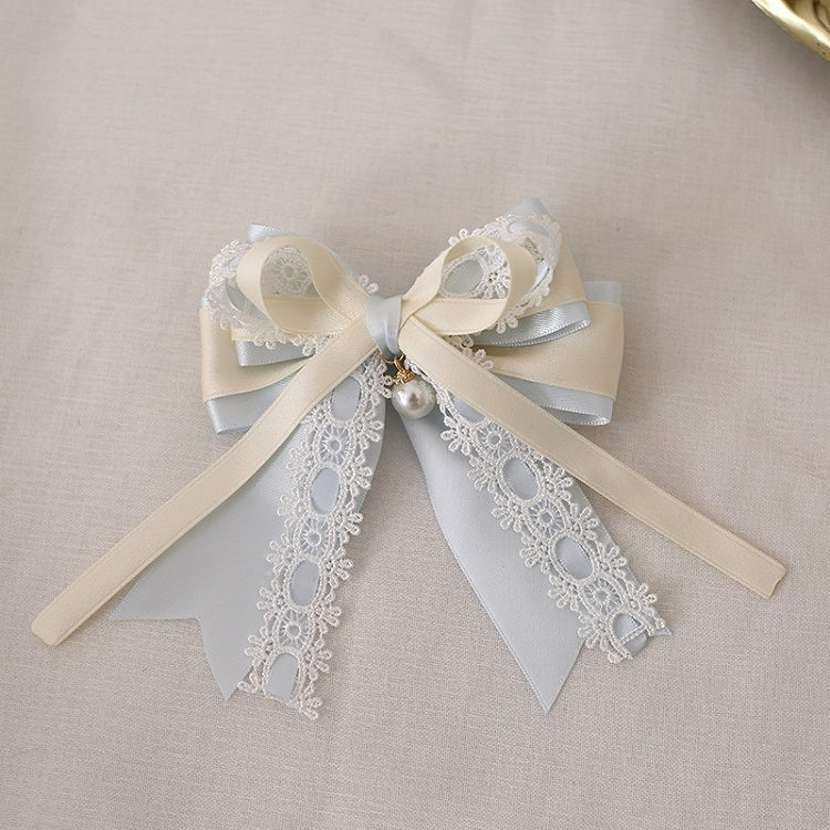 Lace Hairclip Charm Lolita With Elegant Light Blue Beige Bowknot Bead