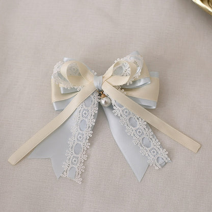 Lace Hairclip Charm Lolita With Elegant Light Blue Beige Bowknot Bead