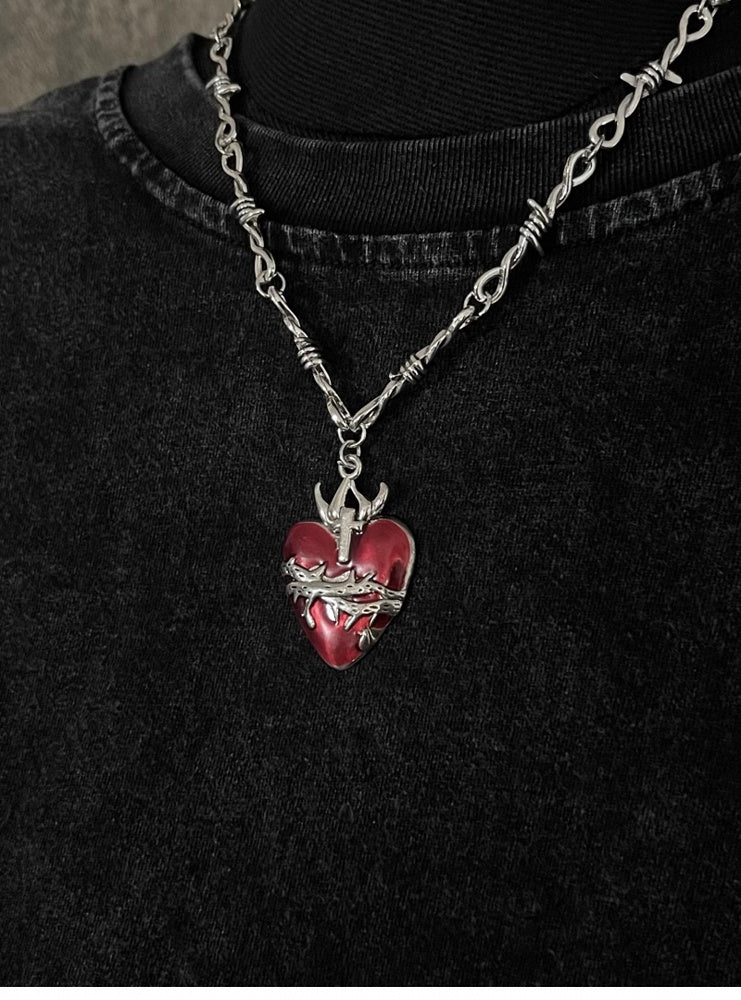 ゴシックレッドソーンハート型ペンダントネックレス