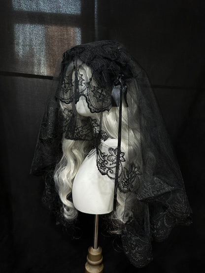 Gothic Hairband Veil with Lace Details - Custom Made Earrings