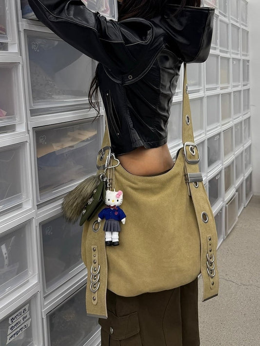 Tote With Brown Punk Chic Adjustable Bag Strap Crescent