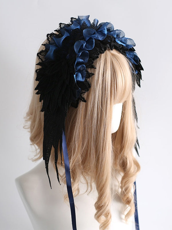 Lolita Hairband Gothic Colors Feather-Shaped Lace 8 Black