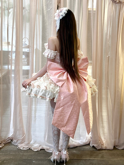 Rosa Kleid Rüschen Korsett Fee Prinzessin Spitze Kei Neckholder Stufenhals Taille Rock