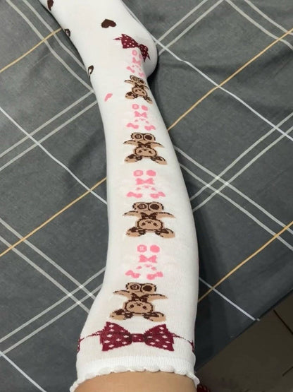 Stockings Accents) White Style Teddy (Color: Pink/Burgundy Bow Pattern with Bear Lolita