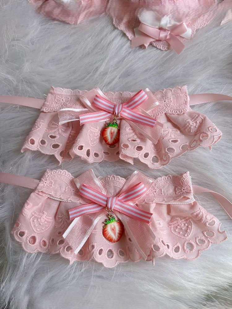 Cuffs Wrist with Sweet Lolita Bow Charm Strawberry Pink