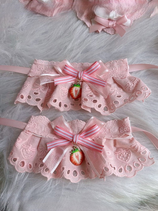 Cuffs Wrist with Sweet Lolita Bow Charm Strawberry Pink