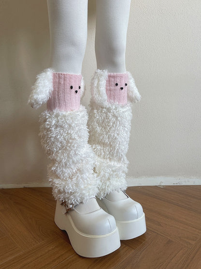 Leg Warmers Knit (Pink/White) Puppy-Ear 2-Color