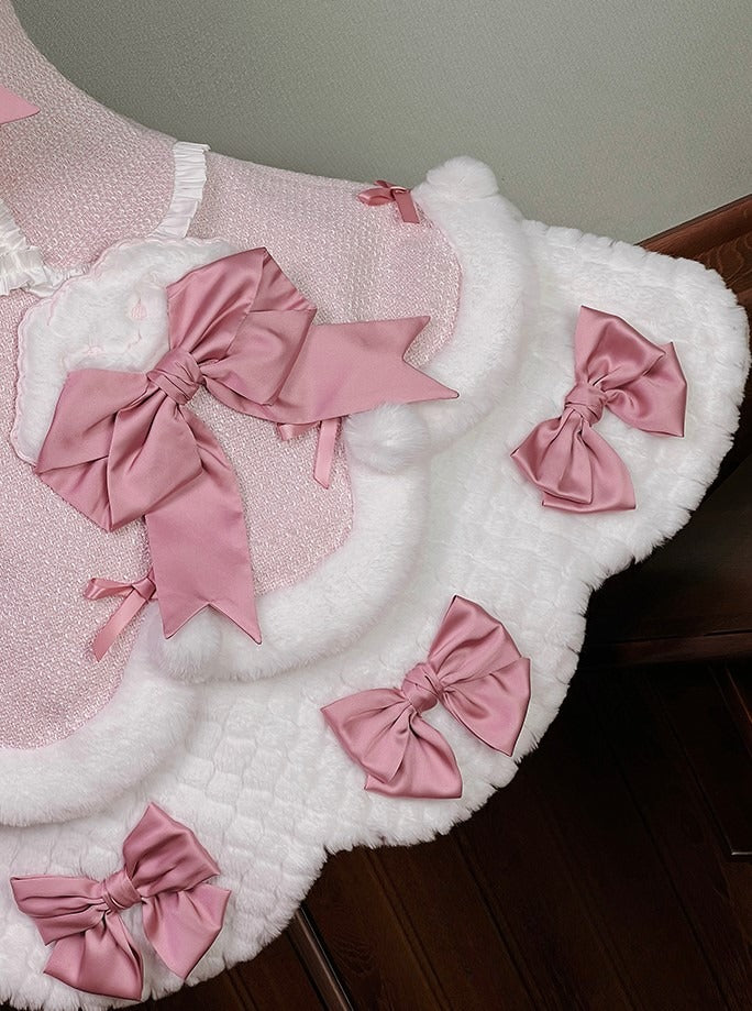 White Bow Applique Sweetheart Plush Pink Details Lolita Dress with and Sweet Accents
