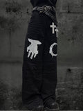 Moon with Pattern Black Cross Wide-leg Hand Jeans Patch Y2K