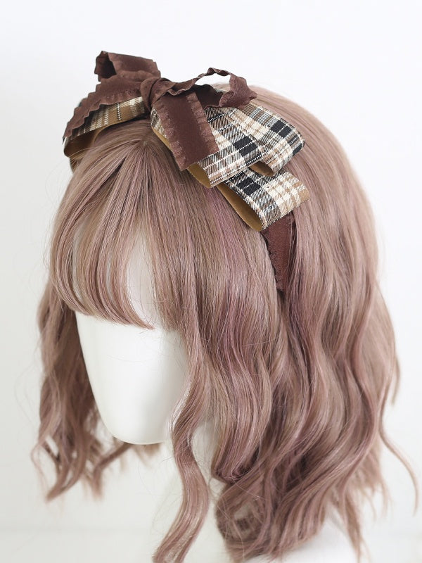 Black & Gray / Brown Sweet Lolita Multi-layer Plaid Bowknot KC
