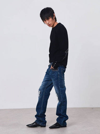 Black Knit Sweater with Key Embroidery - DETW OnLine