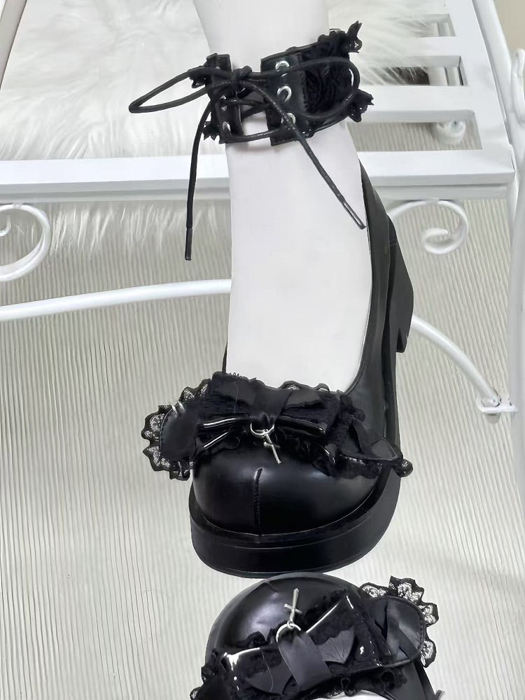 Mary Black Top Janes: Kei Landmine Jirai Bow PU with Style