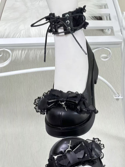 Mary Black Top Janes: Kei Landmine Jirai Bow PU with Style