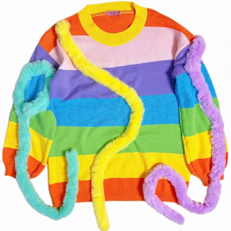 Y2K Striped Pattern Knitted Sweater Colorful Rainbow