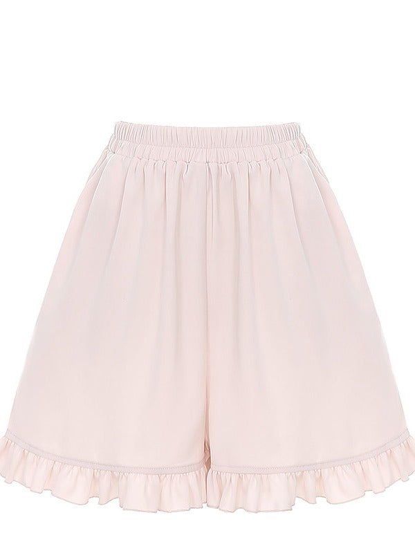 Pale Pink & White Ryousangata Two-Piece Set - Off-Shoulder Lace Long Sleeve Gown + Coordinating Shorts - Puppet Bombs