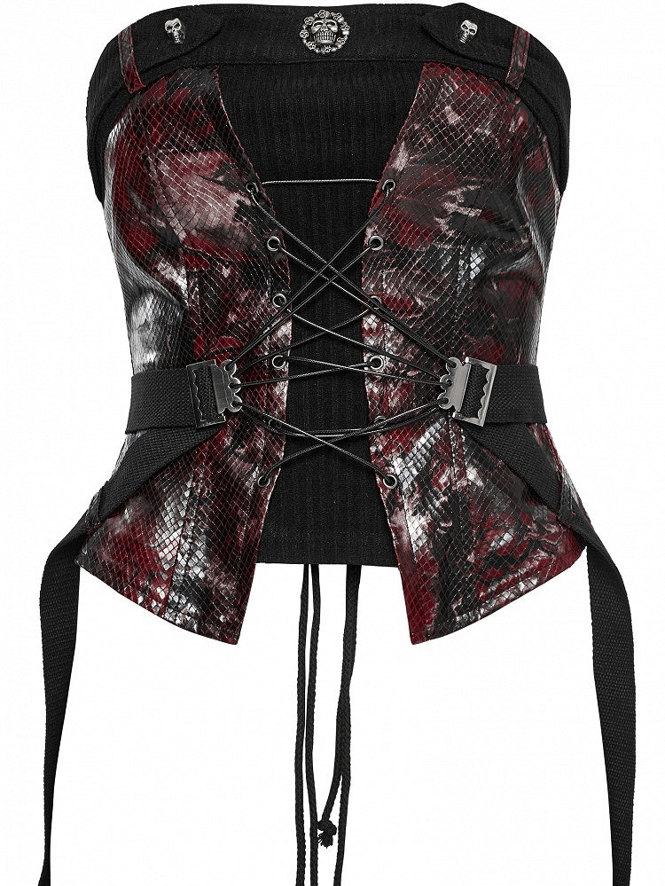 Top Red Black Punk Drawstring Tube