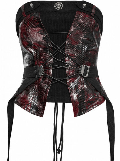 Top Red Black Punk Drawstring Tube