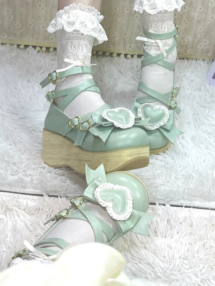 Lolita - Sweet Greaa Platform Green 6.5cm Janes Mary Crisscross Design