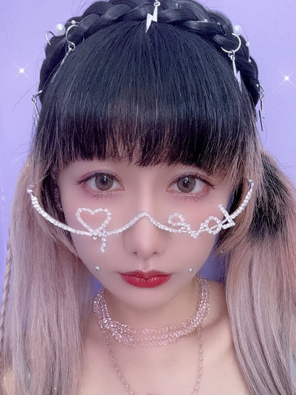 And Rhinestone Frame Eyeglasses Silver Heart Punk Letter Dcorated