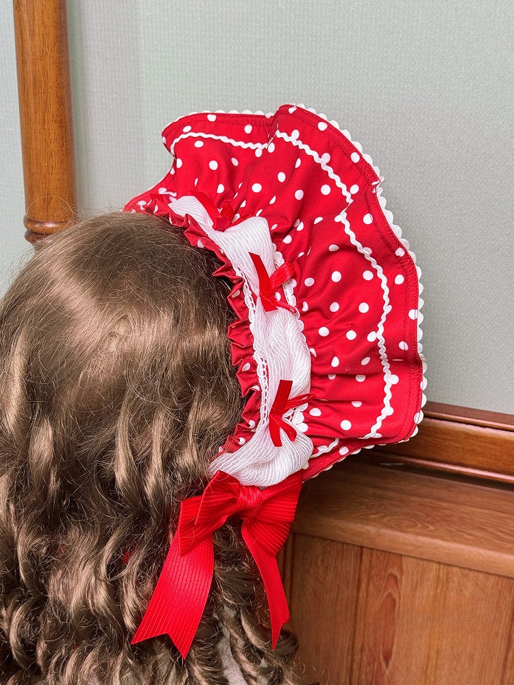 Pink Blue Red Dots Bonnet Polka Black / Bear Ears Lolita with