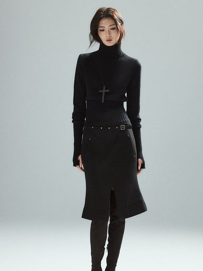 Low Waist Thigh-High Split Half Skirt with Buckle Details - Low pixel