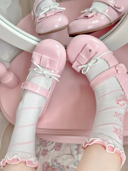 Socks Sweet Christmas Print Pink Snowflake Lolita Calf