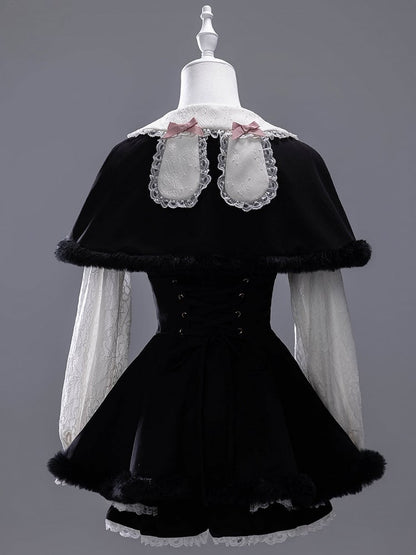 Full Shorts Black Pink Bunny Matching Cape Set Kei Brooch Dress Ear Jirai Bow + Lace Plush