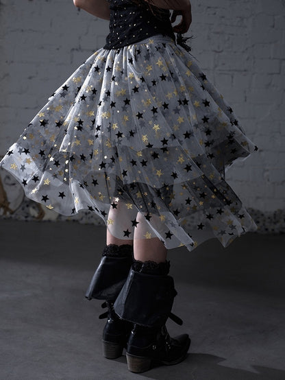 Kleid Balletcore Stufenrock aus Netzstoff, trägerlos, Grau/Asche