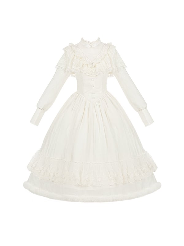 Dress Neck Embroidery Sleeves Edward Long Creamy Lolita Camellia Elegant with