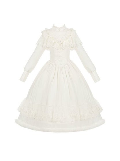 Dress Neck Embroidery Sleeves Edward Long Creamy Lolita Camellia Elegant with