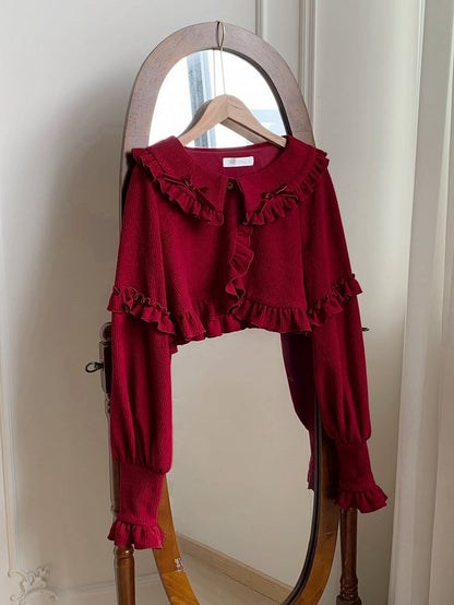 Winter Autumn Ruffle for Cardigan Cropped Red and Trimming