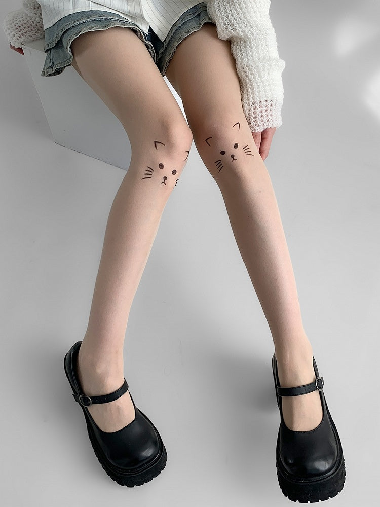 Print Nude Cat Sheer Tights