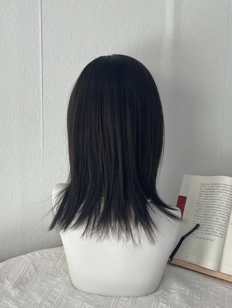 Wig Black with Air Straight Bangs 45CM Tea