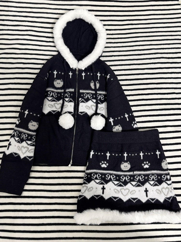 Plush Fair Set Black Isle Sweater Skirt and Knit with Accents