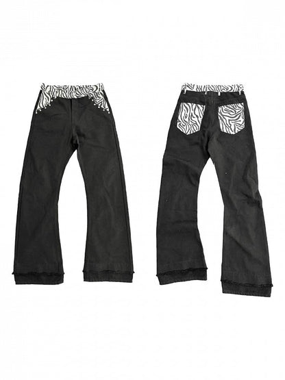 Zebra Print Black Curved Leg Denim with Dual Hem - DETW OnLine