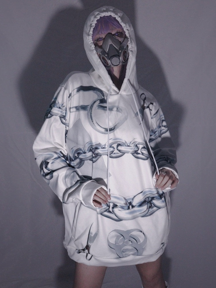 パーカーとサイバーパンクなシザーのホワイトプリントチェーン