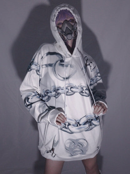 パーカーとサイバーパンクなシザーのホワイトプリントチェーン
