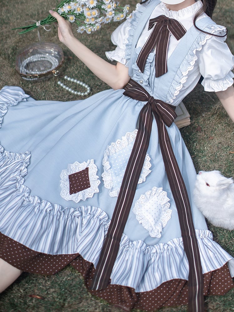 Appliques Alice in Wonderland Vibes Sweet Lolita Jumper with in Blue Skirt Diamond