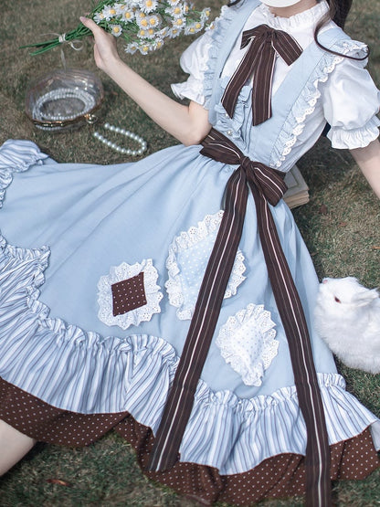Appliques Alice in Wonderland Vibes Sweet Lolita Jumper with in Blue Skirt Diamond