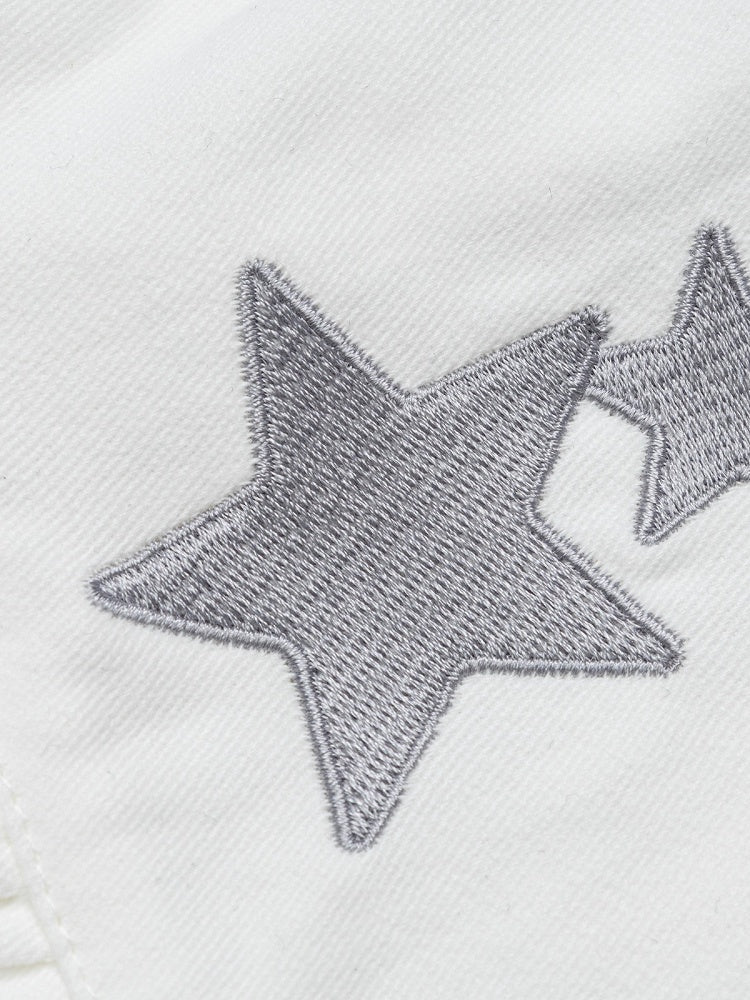 White Ruffled Shorts with Star & Puppy Embroidery - Languid Park