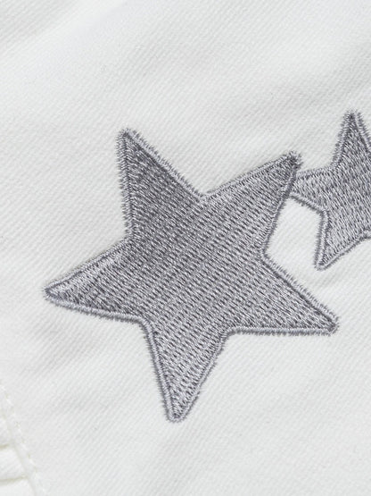 White Ruffled Shorts with Star & Puppy Embroidery - Languid Park