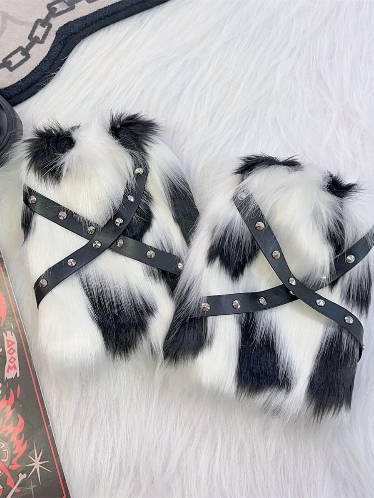 Jambières punk à poils longs avec sangles et détails cloutés de 25 cm