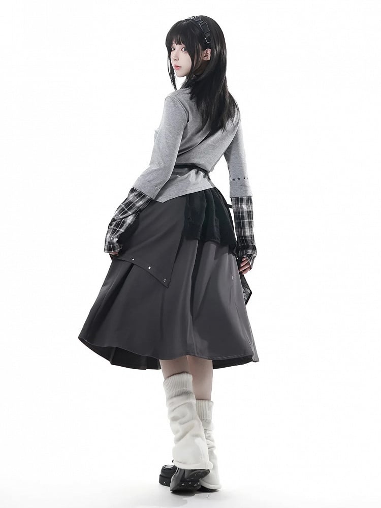 Collar Shirt Preppy Top Gray with Taste