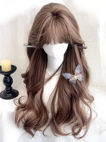 Honey Tea 70cm Full Bangs Long Wavy Curly Wig - Meow Island Wig
