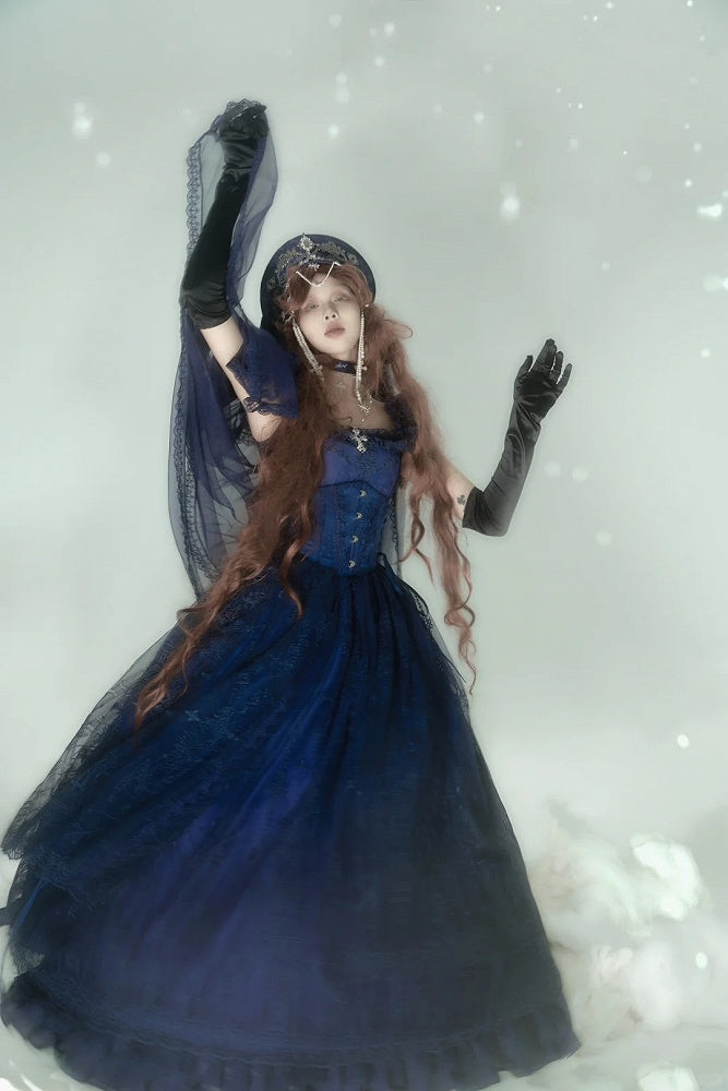 Dark Blue Cathedral Empire Waist Dress Gothic Lolita JSK