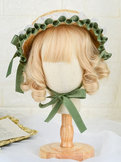 Green Straw Lace Lolita Detail Country Bow Hat