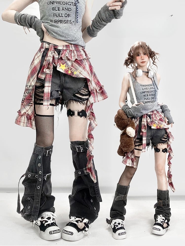 Saum-Shorts Raw Bittersweet Distressed Grey Denim Holes