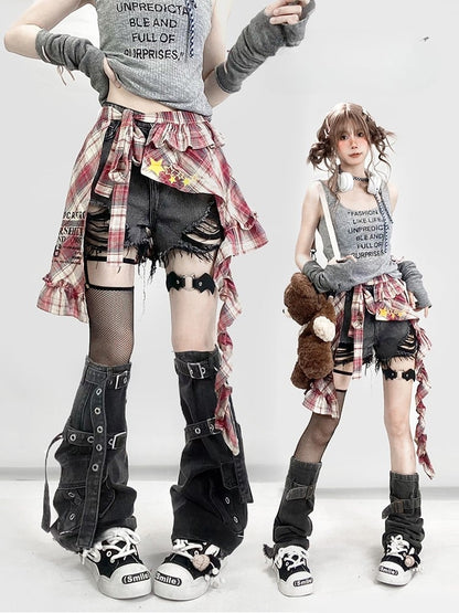 Saum-Shorts Raw Bittersweet Distressed Grey Denim Holes