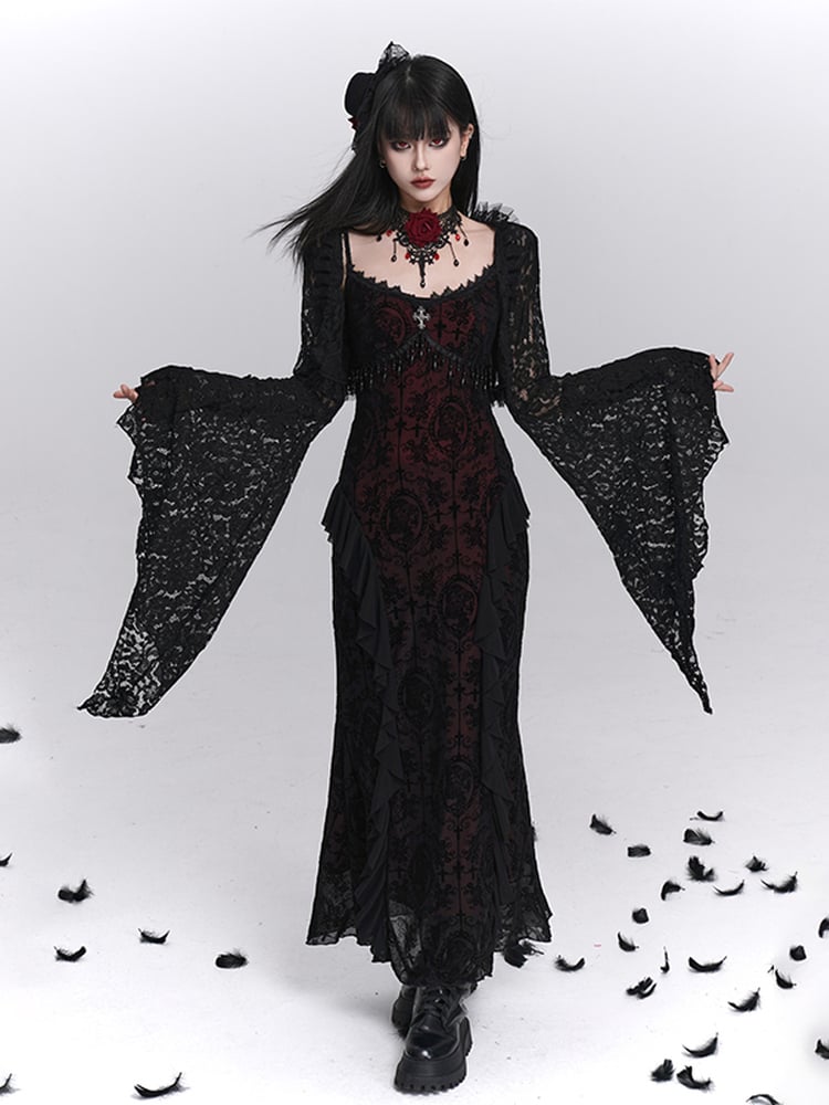 Gothic Black & Red Rose Choker with Obsidian Pendant