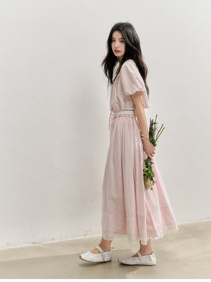 Collar with Shirt and Sleeves Puff Pink Style Kawaii Short Peter Pan Sleeve
